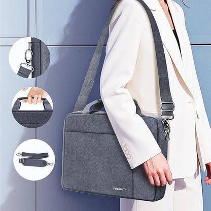 Ferkurn Laptop Case Sleeve 15.6 16 Inch Laptop Bag for Women Men Compatible with HP Envy Pavilion/Dell Inspiron XPS/Lenovo/Acer, Shoulder Strap Carrying Briefcase Computer Messenger Bag Case, Grey
