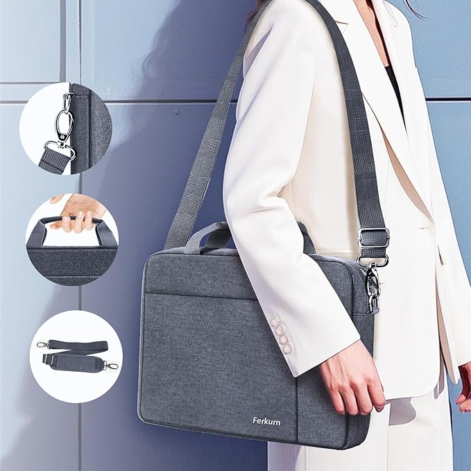 Ferkurn Laptop Bag Case for Women Men Computer Bag Compatible with HP Envy Pavilion Omen/LG Gram/MSI/Dell Inspiron XPS/Lenovo/Acer, Shoulder Strap Carrying Messenger Briefcase, Grey, 14 Inch