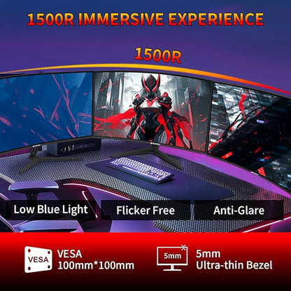 SANSUI 27 Inch WQHD 2560X1440 Curved Gaming Monitor, 180Hz MPRT 1ms Computer Monitor,HDMI2.0 * 2, DP1.2 * 2, Freesync, Curved 1500R, 5000:1 Contrast Ratio, 120% sRGB,HDR(ES-G27C1Q DP Cable Included)