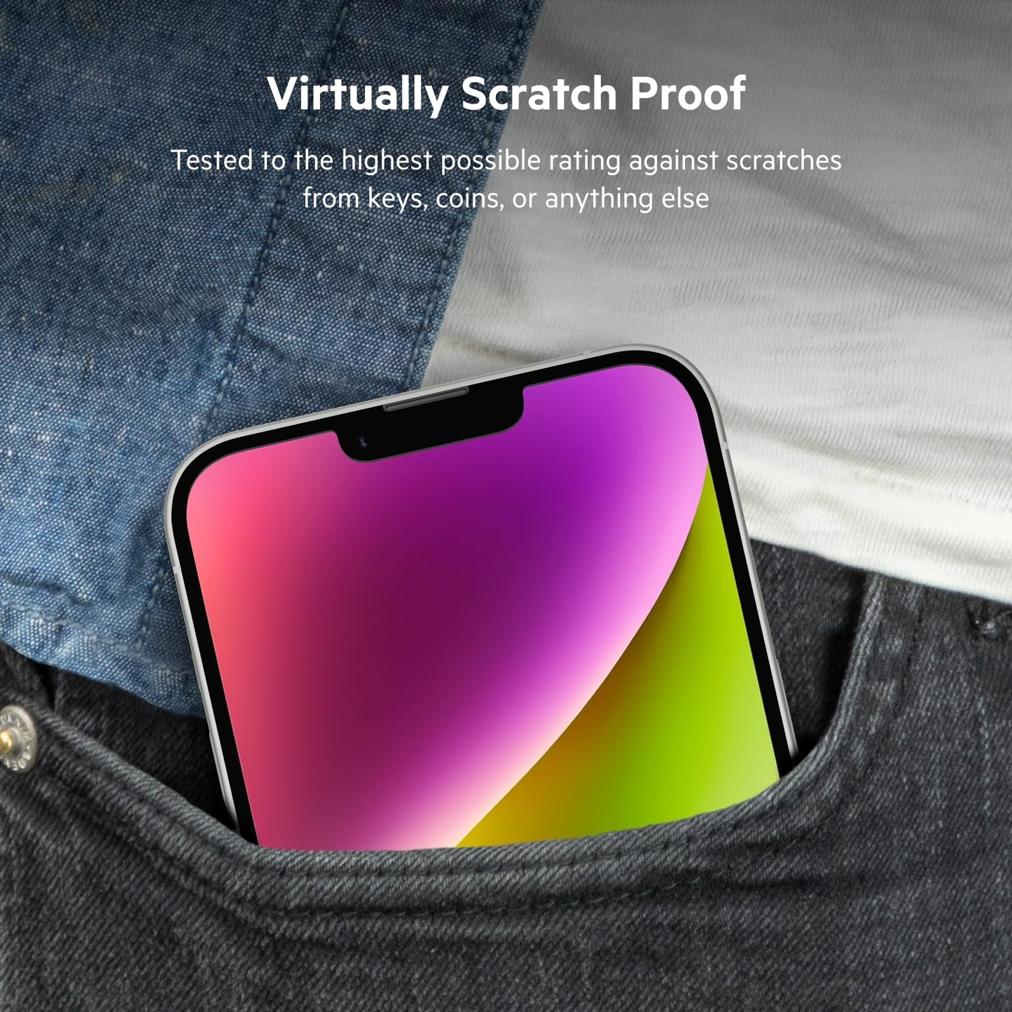 Belkin UltraGlass iPhone 14 Plus, iPhone 13 Pro Max Screen Protector - Easy Application with Installation Guide Tray - Crystal Clear Tempered Glass Screen Protector with AntiMicrobial-Treated Display