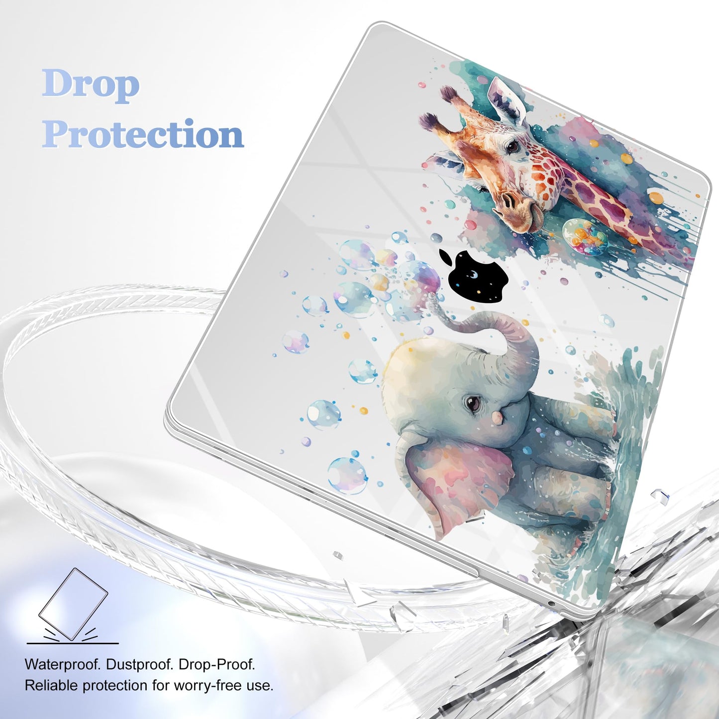 Lepeoac Case for MacBook Pro 13 inch Case M2 2022-2016 A2338 M1 A2251 A2289 A2159 A1989 A1708 A1706, Plastic Hard Shell + Keyboard Cover + Dust Plug - Elephant & Giraffe