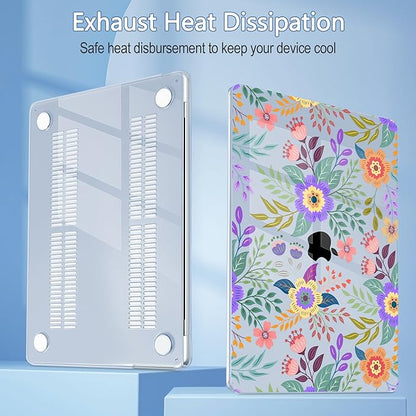 Mektron for 2025 MacBook Air 15 inch M4 Case A3241/ 2024 M3 A3114/ 2023 A2941 M2 Hard Printed Case with 15.3 Liquid Retina Display Touch ID, Plastic Hard Cover & Keyboard Skin- Floral C139-Blue
