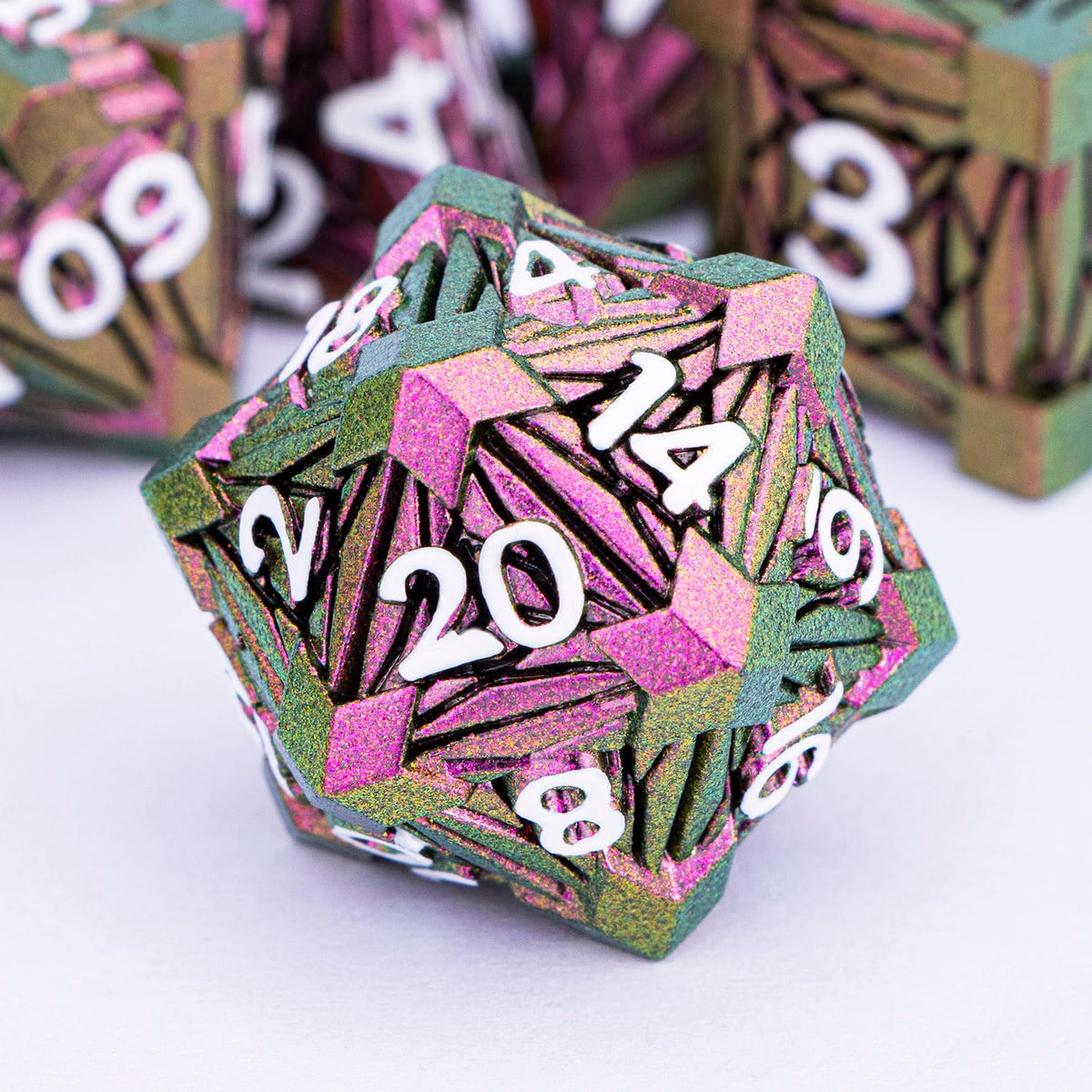 ORIFANTOU 7PCS Metal DND Dice Set with Box, Debris RPG Blue D and D Dice for use with D&D Tabletop Games Role Playing Game Polyhedral Dice Set D20 D12 D10 D8 D6 D4