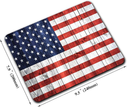 American Flag Wood Custom Mouse Pad with Non-Slip Rubber, Small Square Design for Wireless Laptop & Computer Mouse Pads for Desk, 9.5 x 7.9 inch Smooth Surface for Gaming & Office
