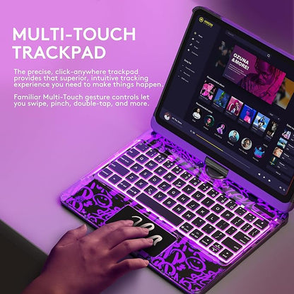 GUSGU Transparent Case with Wireless Keyboard only for 2024 iPad Pro 13-in.(M4), 7 Colors Backlight, Trackpad, 360°Rotating Stand for iPad Pro 13, Tech Style