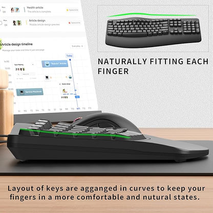 Ergonomic Keyboard, Wired Computer USB Keyboard with Wrist Rest, Spill-Resistant, Wave Keys for Natural Typing, Compatible with Windows/PC/Laptop(Black)