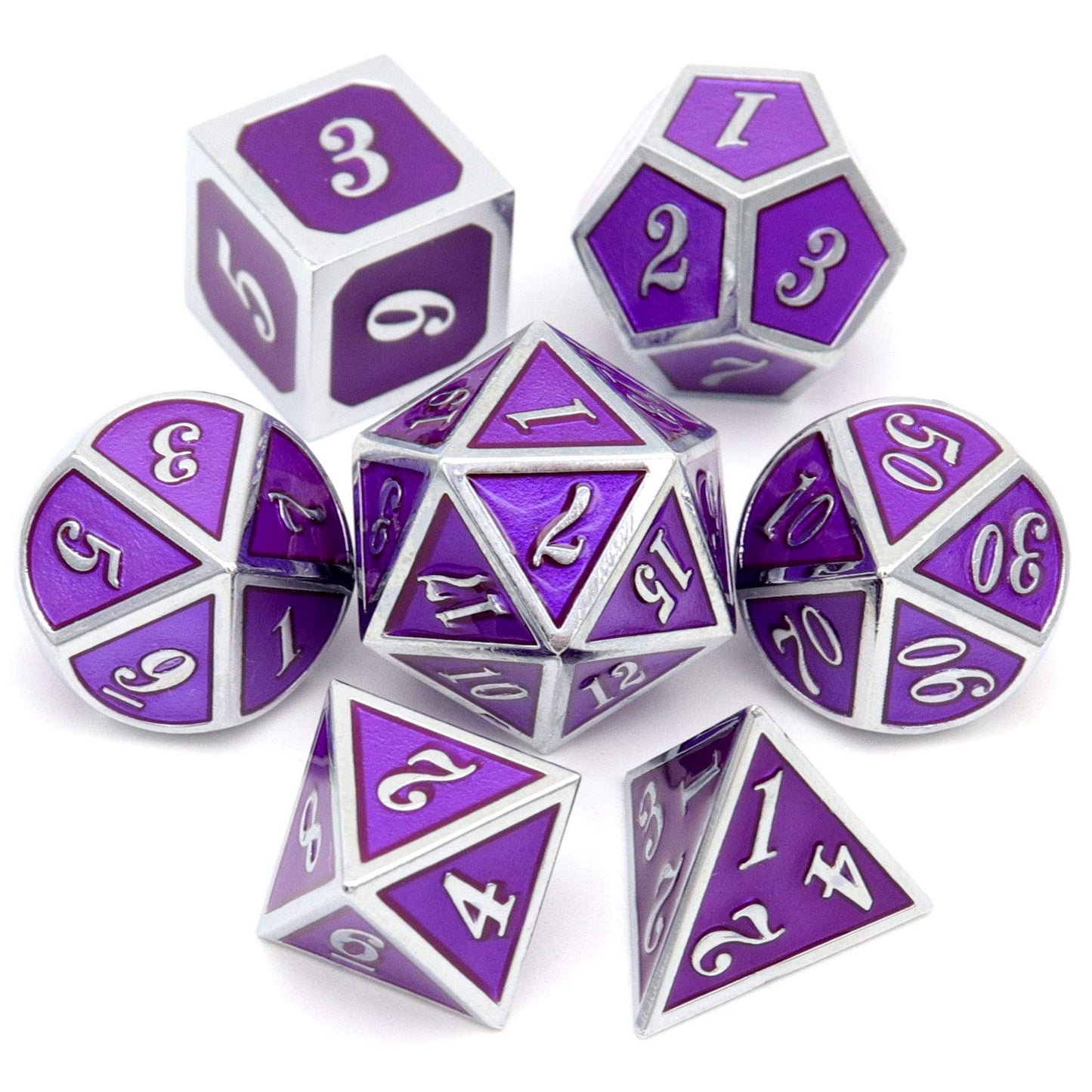 Haxtec Metal DND Dice Set, 7 Pcs Royal Purple Polyhedral Dice for RPG