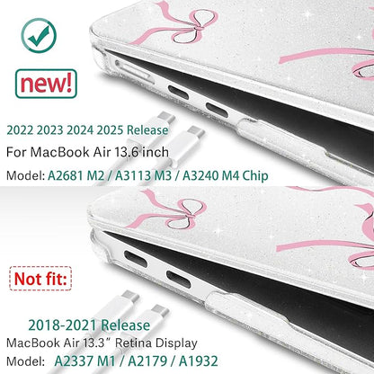 May Chen for MacBook Air 13.6 inch Case A3240 M4 A3113 M3 A2681 M2 with Retina Dispaly, 2025 2024 2023 2022 Release, Plastic Hard Shell Case with Screen Protector & Keyboard Cover, Clear Glitter Bow
