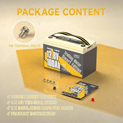 Power Queen 12V 100Ah Group 31 Battery Bluetooth 5.0, Deep Cycle LiFePO4 Battery Max. Output Power 1280W, 100A BMS with Low-Temp Cut-off Protection for RV, Trolling Motors, Solar System