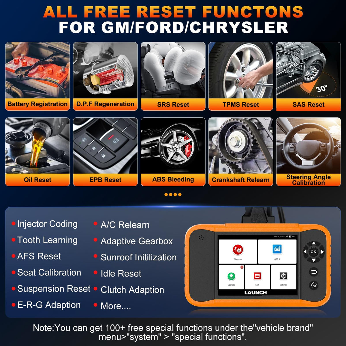 LAUNCH Creader Elite 2.0 FGC OBD2 Scanner,ECU Code, Bi-Directional Scan Tool for Ford, for GM, for Chrysler,100+ Reset, Full System Diagnose, FCA AUTOAUTH, AUTOVIN, Lifetime Free Update