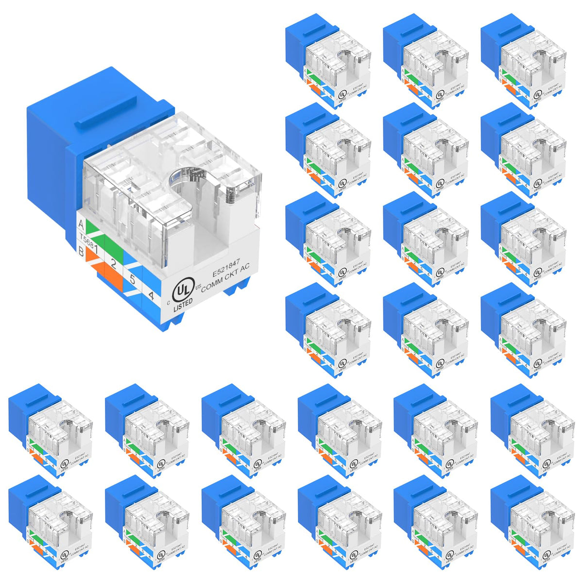 VCE UL Listed Cat6 Keystone Jacks 10Gbps 25-Pack, Orange