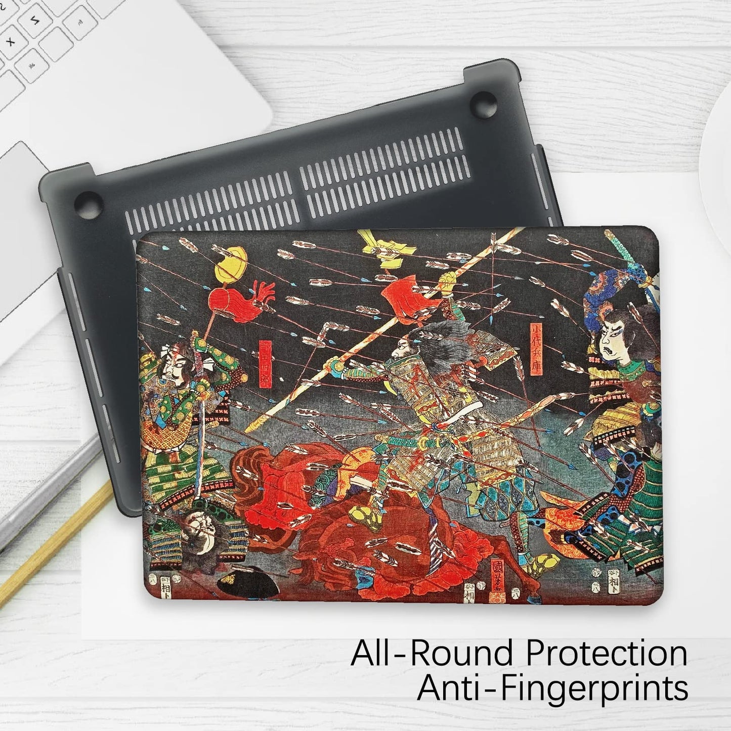 Berkin Arts Compatible with MacBook Air 13 inch Cover, 2022-2018 Release A1932 with Touch ID with Keyboard Cover & Screen Protector Ukiyo-e (The Kusunoki's Final Attack by Kuniyoshi)