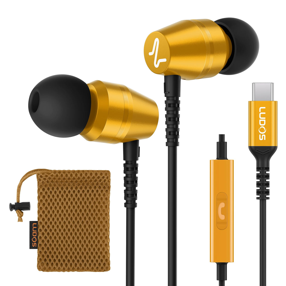 LUDOS OMNITONE Wired Earbuds in-Ear Headphones, 5 Year Warranty, Earphones with Microphone, 3.5 mm Jack Corded Ear Buds, Videoconference for iPhone, Samsung, Laptop, Kids, School Students - Red