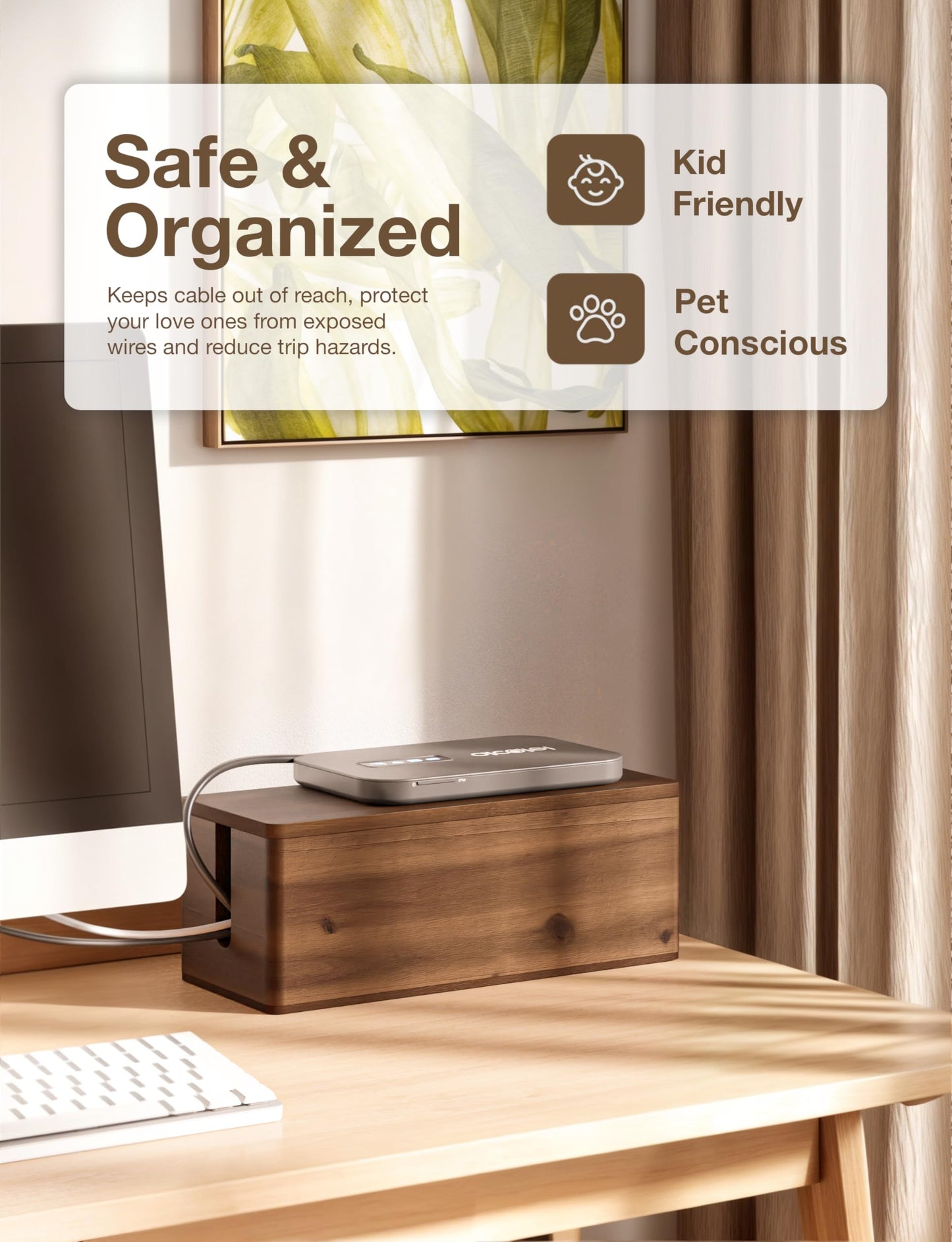 TIDITA 16" L Wooden Large Cable Management Box Round Edge (Walnut Color)