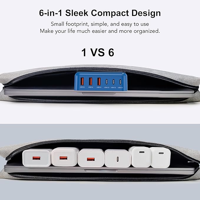 USB C Fast Charger 100W GaN 6 Port Type USB C Charging Station Hub Block Wall Charger Power Strip Adapter Plug Cube Brick 3 USB A for iPad iPhone16 15 14 13 12 11 Pro Max Pixel Note Galaxy