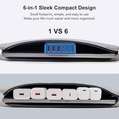 USB C Fast Charger 100W GaN 6 Port Type USB C Charging Station Hub Block Wall Charger Power Strip Adapter Plug Cube Brick 3 USB A for iPad iPhone16 15 14 13 12 11 Pro Max Pixel Note Galaxy