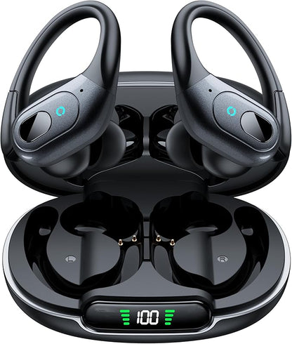 occiam Active Noise Cancelling Ear Buds Bluetooth Headphones Wireless Earbuds 90Hrs Playback Stereo Bass Earphones with Over-Ear Hooks IPX7 Waterproof Earbud for Sports Running Gym Workout Black