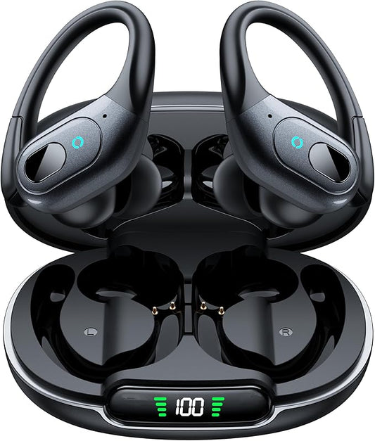 occiam Active Noise Cancelling Ear Buds Bluetooth Headphones Wireless Earbuds 90Hrs Playback Stereo Bass Earphones with Over-Ear Hooks IPX7 Waterproof Earbud for Sports Running Gym Workout Black
