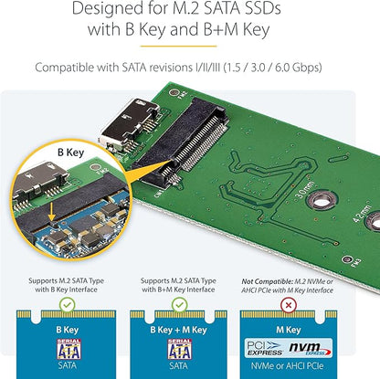 StarTech.com M.2 SSD Enclosure for M.2 SATA SSDs - USB 3.1 (10Gbps) with USB-C Cable - External Enclosure for USB-C Host - Aluminum, TAA (SM21BMU31C3)