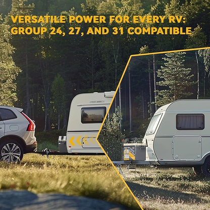 Power Queen Bluetooth 12V 100Ah LiFePO4 Battery with 14.6V20A LiFePO4 Battery Charger, Group 24 Deep Cycle Battery, 100A BMS with Low-Temp Cut-off Protection for RV, Trolling Motors, Solar System