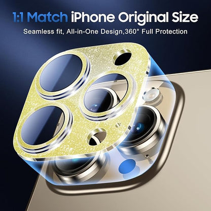 UniqueMe 3 Packs Compatible for iPhone 13 Pro Max/iPhone 13 Pro Camera Lens Protector Acrylic [Not Glass],[Case Friendly][Scratch-Resistant][Night Shooting Mode]-Glitter Golden