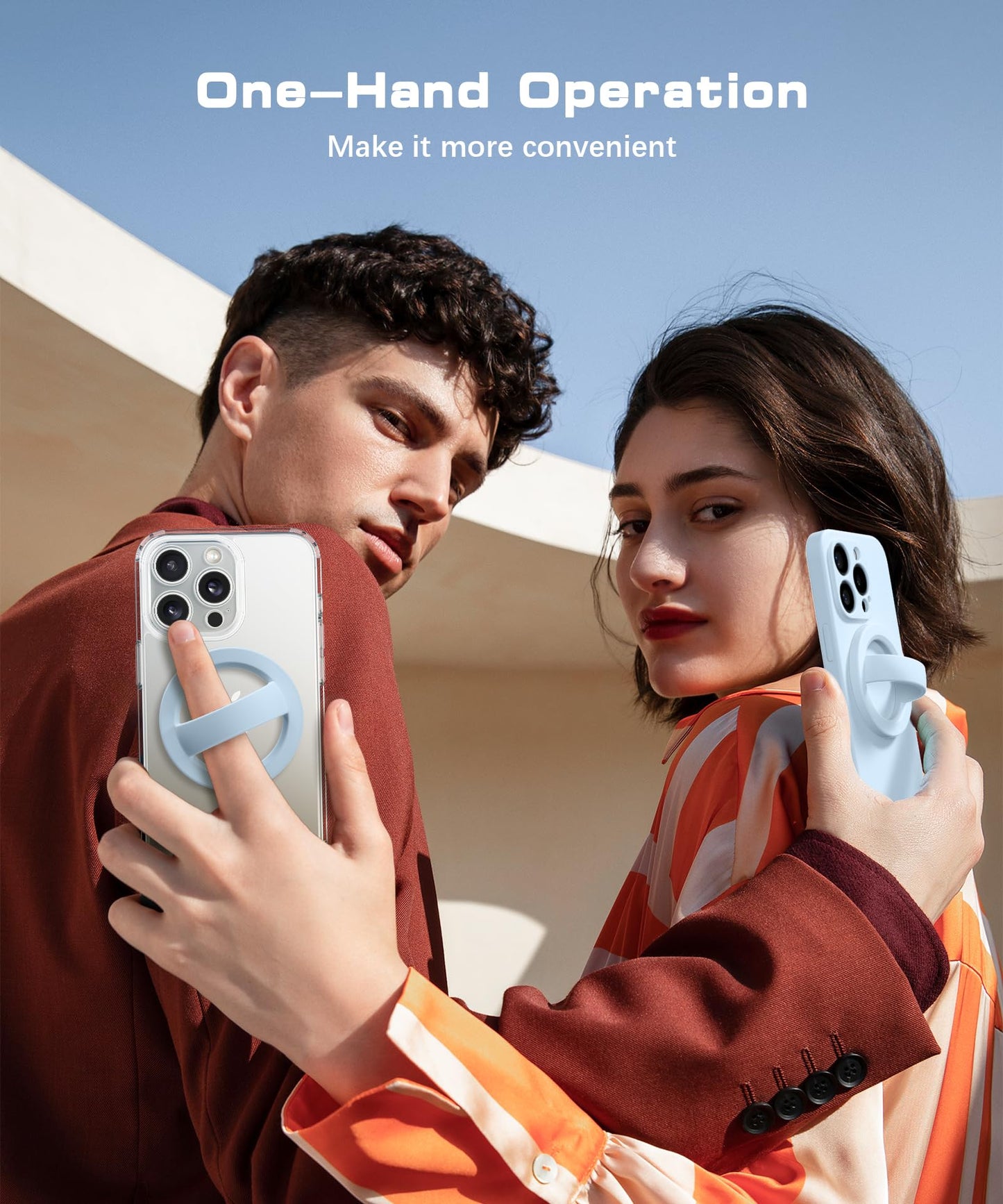 SuydanBox Magnetic Phone Grip, Removable Loop Grip with Soft Finger Strap, Silicone Phone Ring Holder for Back of Phone for iPhone 16/15/14/13/12 Pro Max/Plus, Blue