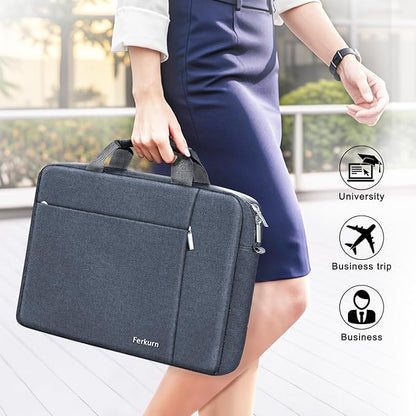 Ferkurn Laptop Case Sleeve 15.6 16 Inch Laptop Bag for Women Men Compatible with HP Envy Pavilion/Dell Inspiron XPS/Lenovo/Acer, Shoulder Strap Carrying Briefcase Computer Messenger Bag Case, Grey