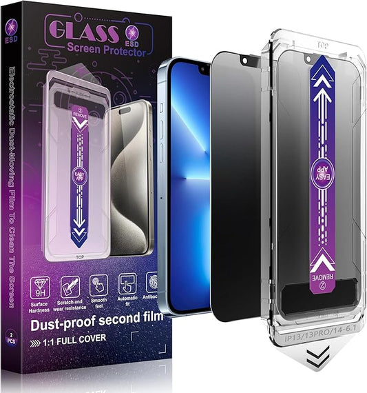 SHANG PIN JIA 2 Pack Matte Privacy Screen Protector for iPhone 16e and iPhone 14 and iPhone 13 and iPhone 13 Pro 6.1-Inch Auto Dust Removal, No Bubbles,Anti-Spy Tempered Glass Film, Easy Installation