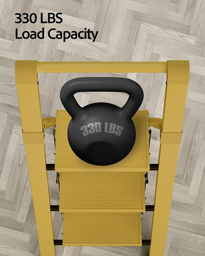 Taranta 3 Step Ladder, Lightweight Aluminum Step Stool with Convenient Handgrip, Folding Ladder with Anti-Slip Pedals, 330lbs Capacity Stepladder for Home, Office, Kitchen - Twilight Yellow