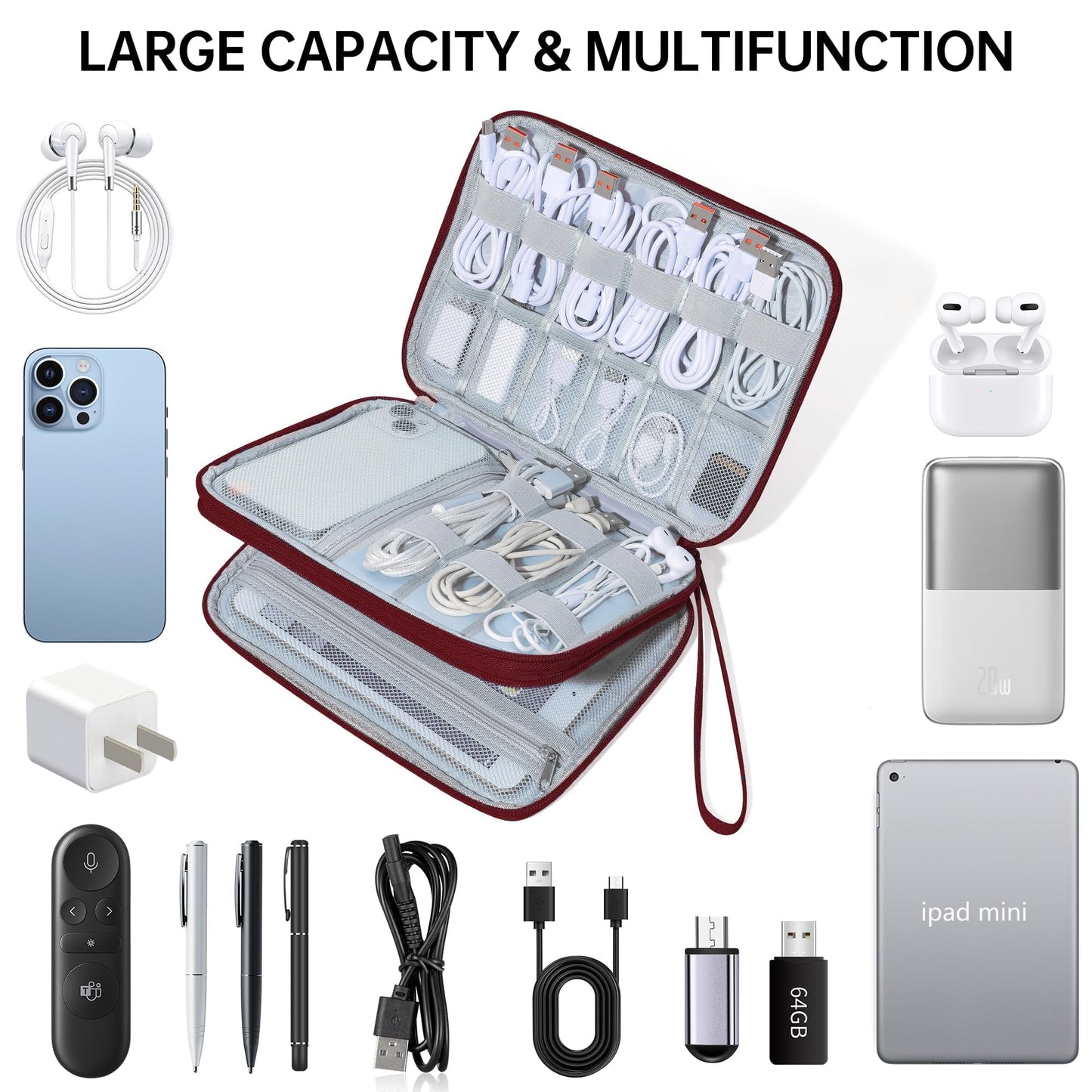 CILLA Electronics Organizer Travel, Travel Cord Organizer Case, Compact Electronics Accessories Bag for Cable, Cord, Charger, Phone