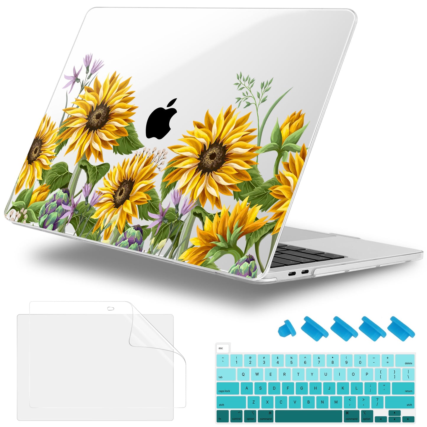 Lepeoac for MacBook Pro 16 inch Case 2019 2020 Release Model A2141, Plastic Hard Shell Cover with Keyboard Cover & Screen Protector for MacBook Pro 16 inch with Touch Bar & Touch ID, Sunflowers