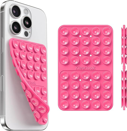 Klearlook Silicone Suction Cup Phone Case Mount Double Sided, Sticky Phone Grip for 6.1-7.2 inch Phones, Phone Accessories Hands-Free Strong Grip Holder for Selfies and Videos, Hot Pink