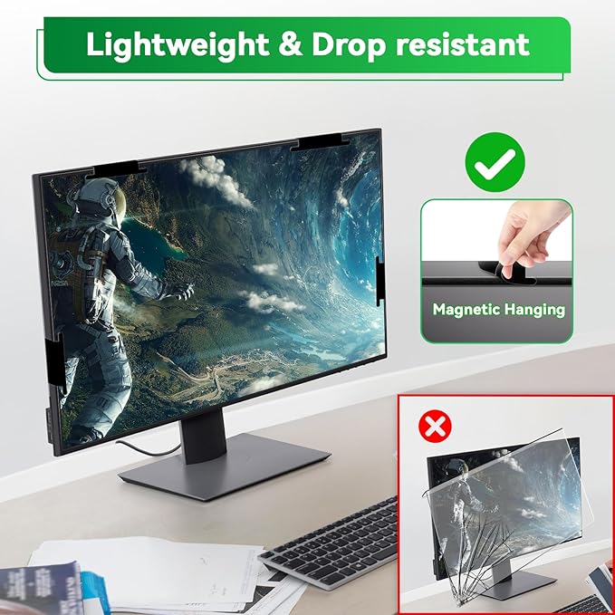 [2 Pack] Magnetic 27 Inch Computer Anti Blue Light Screen Protector for 16:9 Aspect Ratio Widescreen Monitor, Hanging Eye Protection Anti-Glare Light Screen Protector, Removable 27in Protective Film