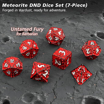 PJOY Metal D&D Dice Set for Dungeons and Dragons Dice with Case Meteorite Black Red 16mm Role Playing Cool DND Gifts for Players DM Board Game Masters