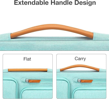 MOSISO 360 Protective Laptop Case 15 inch, 15 inch Laptop Sleeve Compatible with MacBook Air M4 M3 M2 2025 2024 2023, Dell XPS Plus, Side Open Carrying Case with 4 Zipper Pockets&Handle, Aqua Green