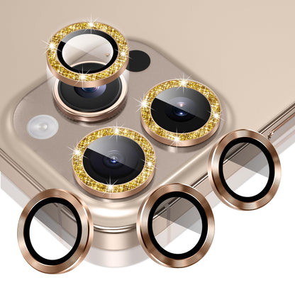 AGVEE 16 Pro & Max 3+3 6 Pack for iPhone 13 6.1" / 13 Mini 5.4" Camera Lens Protector, Bling Diamond & Bling Glitter Metal Ring 9H Tempered HD Glass Camera Cover Film, Glitter-Desert