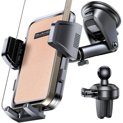 2026 Ultimate Car Phone Holder Mount (+Air Vent Clip) [Military Grade Stable], 360° Rotatable Suction Cup Car Phone Mount for Dashboard Windshield,Truck Cradle Stand for iPhone 17 16 Pro Max Samsung