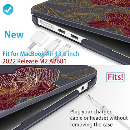 Mektron for 2025 M4 MacBook Air 13.6 Inch A3240 Case Fits 2023 A2681 M2 2024 A3113 M3 Chip with Liquid Retina Display Touch ID, Printed Plastic Hard Shell Cover for MacBook Air 13.6", Golden Rose
