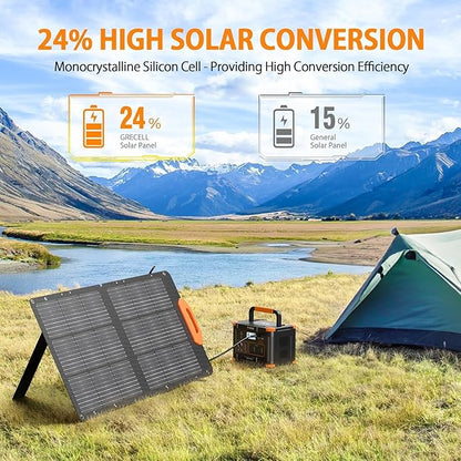 GRECELL Portable Solar Generator 500W with Solar Panel 100W, Portable Power Station 500W AC Outlet, Solar Panels 21.5V 5.5A for Home Use Outdoor Camping Backup Emergency