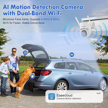 【Dual Wi-Fi,2MP+2MP Dual Lens】 2K Security Camera System with Dual Lens Outdoor, with 10" LCD Monitor, 4 Pcs Dual Band WiFi PTZ Cameras, Two-Way Audio, AI Motion Detection, Color Night Vision,1TB HDD
