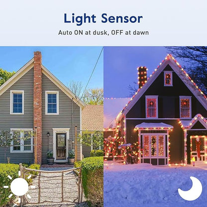 Brightown Outdoor Light Sensor Timer Waterproof, Mechanical Plug in Timer Switch, Outdoor Light Timer for Electrical Outlets, 2 Grounded Electrical Outlets for Christmas String Lights, Lighting Decor
