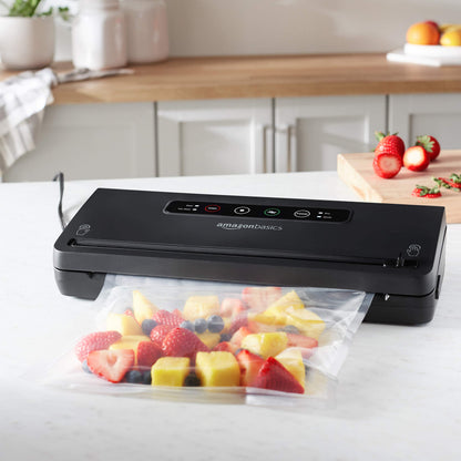 Amazon Basics Vacuum Sealer Machine for Food Preservation with Dry/Moist Mode, Built-in Cutter and Air Suction Hose, Black