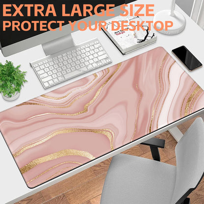 NIYLYNSYN Mouse Pad Large Liquid Marble Non-Slip Gaming Desk Mat with Stitched Edge Laptop Keyboard Desk Pad for Work Home Gaming (35.4 x 15.7 Inches)