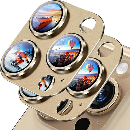 Uyiton Compatible with iPhone 16 Pro/iPhone 16 Pro Max Camera Lens Protector - [Not Easy to Break][Strong Adsorption][Case-Friendly] Metal Tempered Glass Rear Camera Screen Cover - Gold, 2 Pack