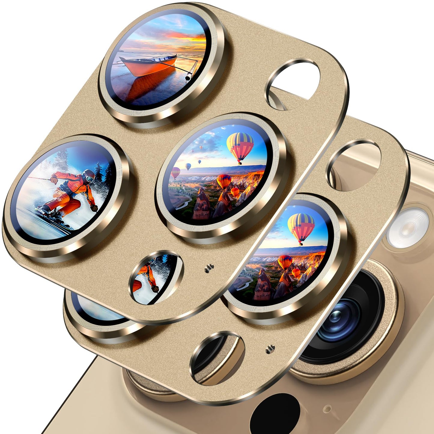 Uyiton Compatible with iPhone 16 Pro/iPhone 16 Pro Max Camera Lens Protector - [Not Easy to Break][Strong Adsorption][Case-Friendly] Metal Tempered Glass Rear Camera Screen Cover - Gold, 2 Pack