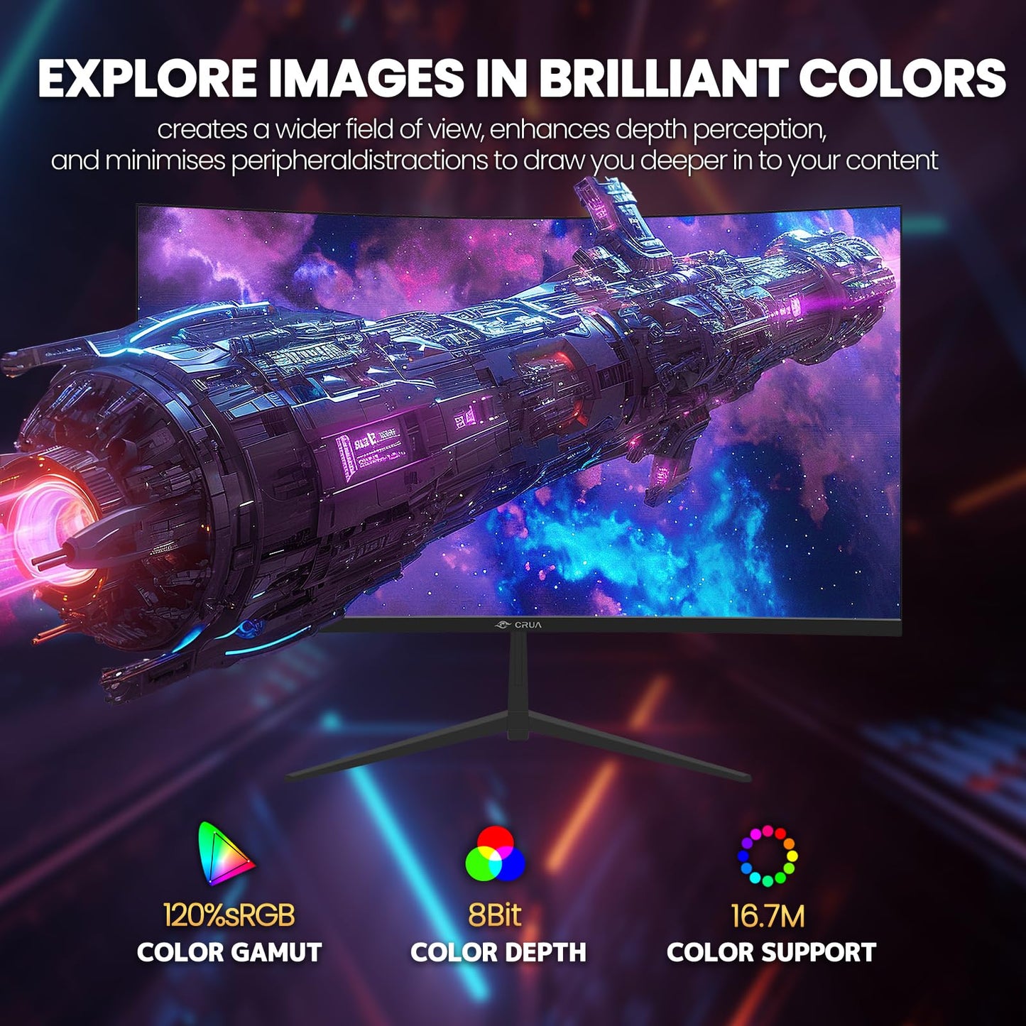 CRUA 32" FHD 200Hz Curved Gaming Monitor, 1800R, AMD FreeSync, Black