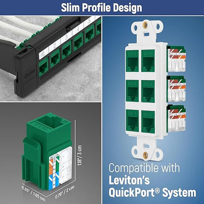 Everest 90° Angled RJ45 Cat6A Keystone Jacks 50-Pack in Green - Slim Profile Female RJ45 Connectors - Cat 6A Keystone Jack - Compatible with 90° Angled Speed Termination Tool - easyJACK (B094WB91H3)