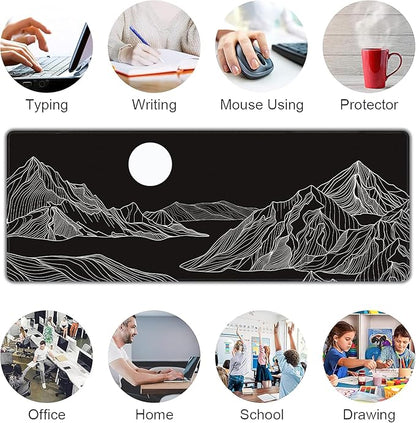 Black and White Mountain Large Mouse Pad,Gaming Keyboard Desk Pad,Extended Mouse Mat Non-Slip Rubber Base with Stitched Edges for Office Game Home XL 31.5"x11.8"