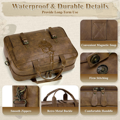 RAINSMORE Messenger Bag for Men 16 Inch Laptop Bag Vintage Leather Waterproof Laptop Briefcases Large Computer Bags Retro Satchel Shoulder Bag for Work，Business，Office，College
