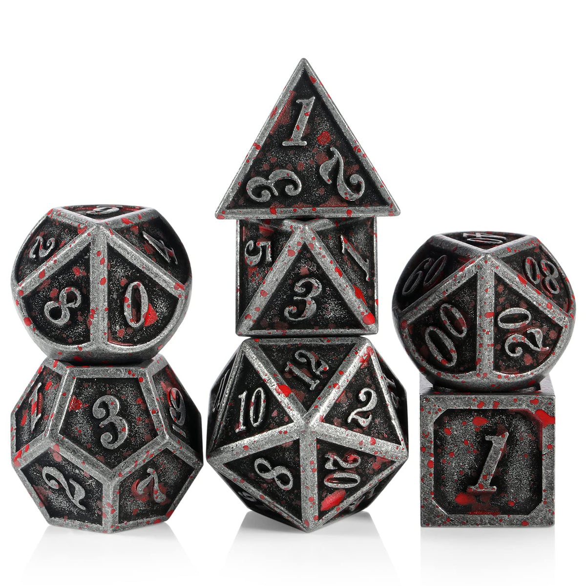 DNDND Metal Dice Set D&D, 7 die Metallic Polyhedral Dice Set with Gift Metal Box and Gold Number for DND Dungeons and Dragons Role Playing Games (Black and Gold)